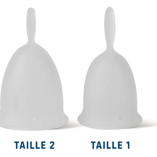 Comparatif des tailles des coupe smenstruelle avec tige en silicone médical de Jho