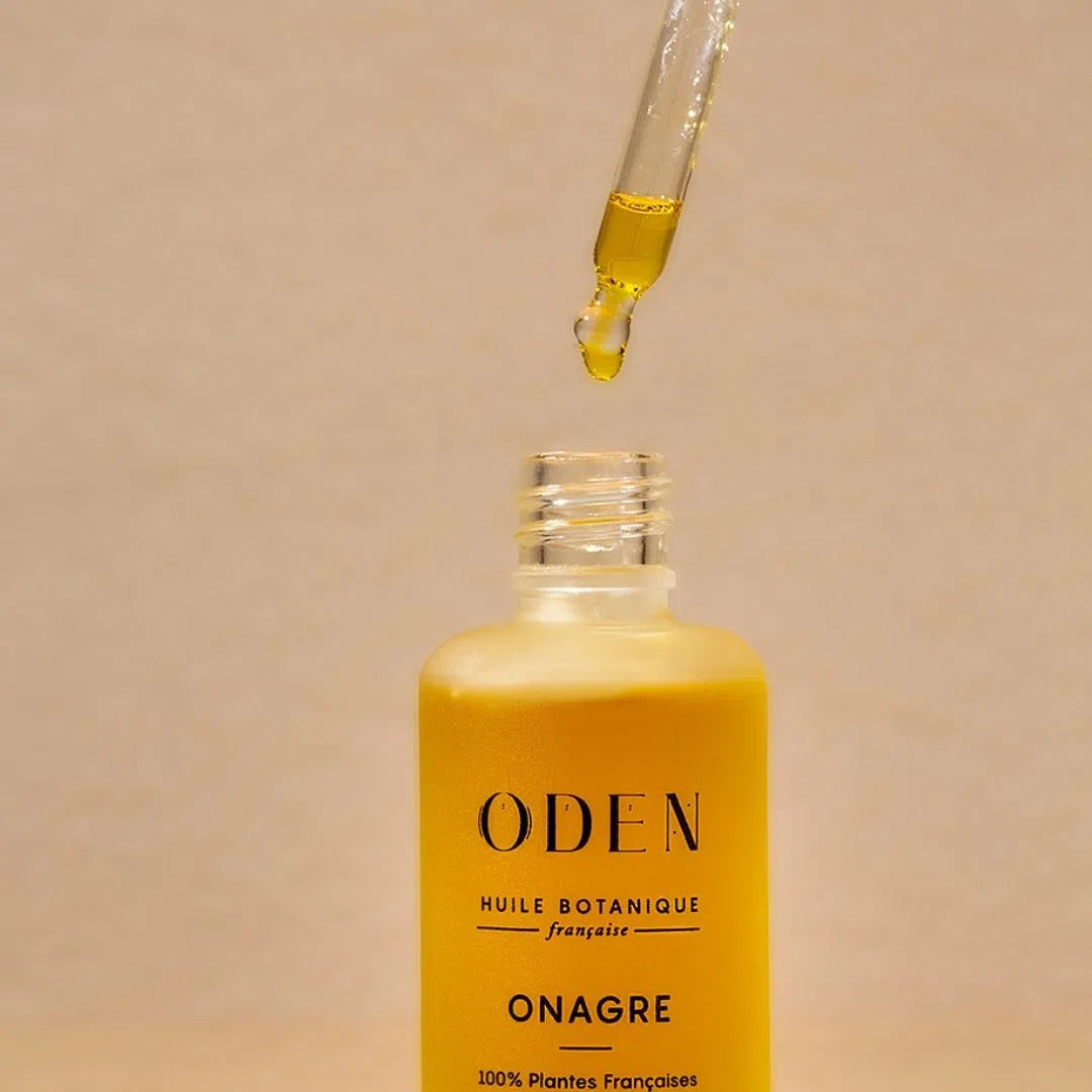 Pipette de l'huile botanique Onagre pour peux ternes et matures de Oden afin de prévenir les signes de l'âge