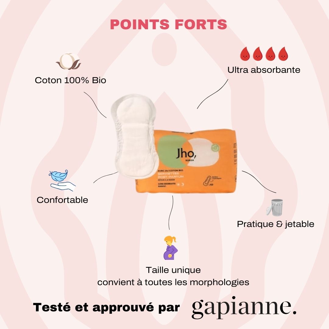Serviettes post-partum coton bio - Jho-Gapianne