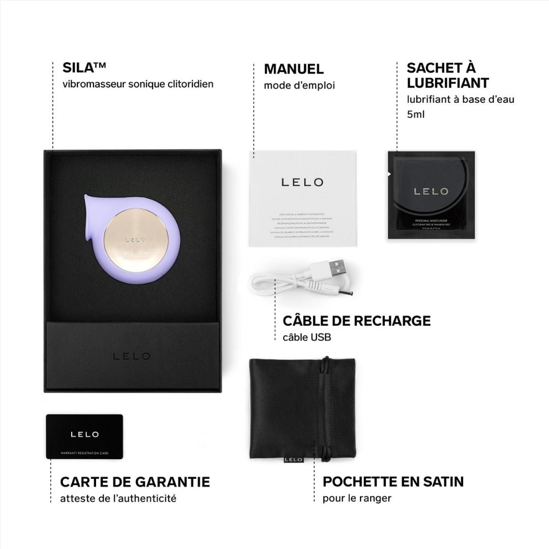 sila lila violet dans sa boîte avec accessoire de chargement