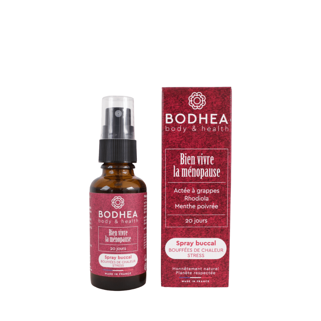 Le spray pour bien vivre la ménopause qui agit contre les bouffées de chaleurs ainsi que le stress de chez Bodhea