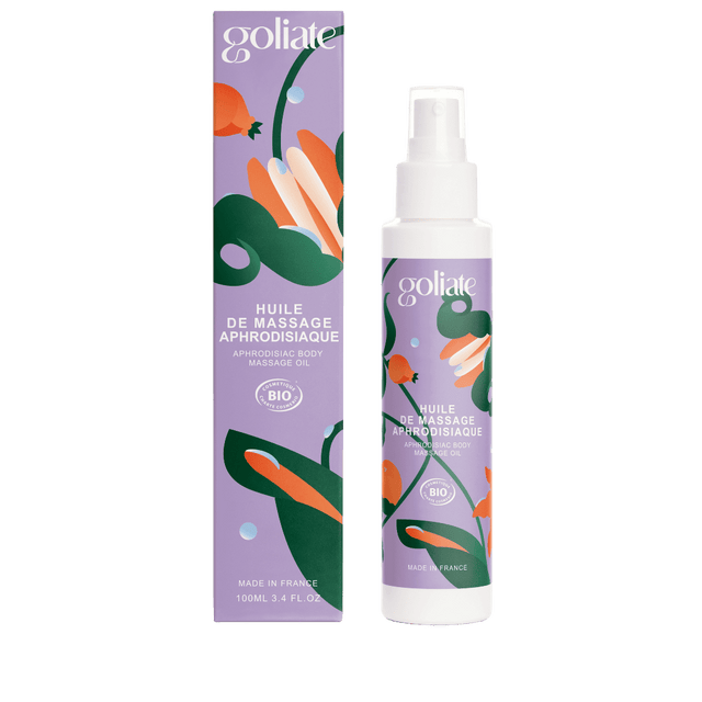 Huile de massage aphrodisiaque de la marque Goliate pour explorer votre corps et celui de votre partenaire