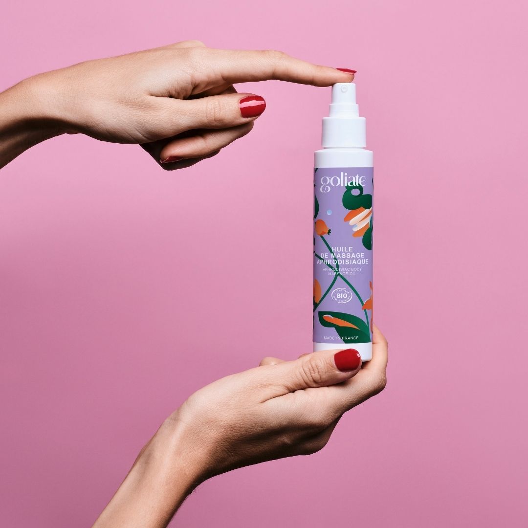 Huile de massage aphrodisiaque de la marque Goliate pour explorer votre corps et celui de votre partenaire
