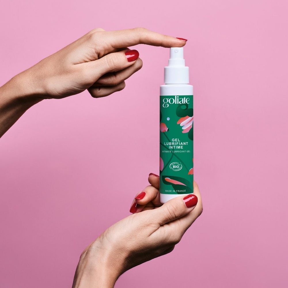 Lubrifiant naturel de la marque Goliate certifié bio longue durée pour un rapport sexuel fluide