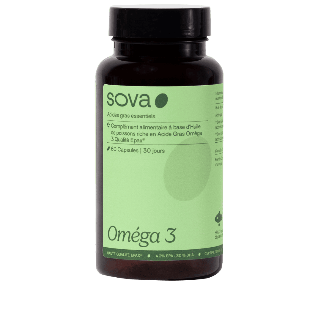 Oméga‑3 Sova : soutient le fonctionnement du cœur et du cerveau ainsi que l'équilibre hormonal