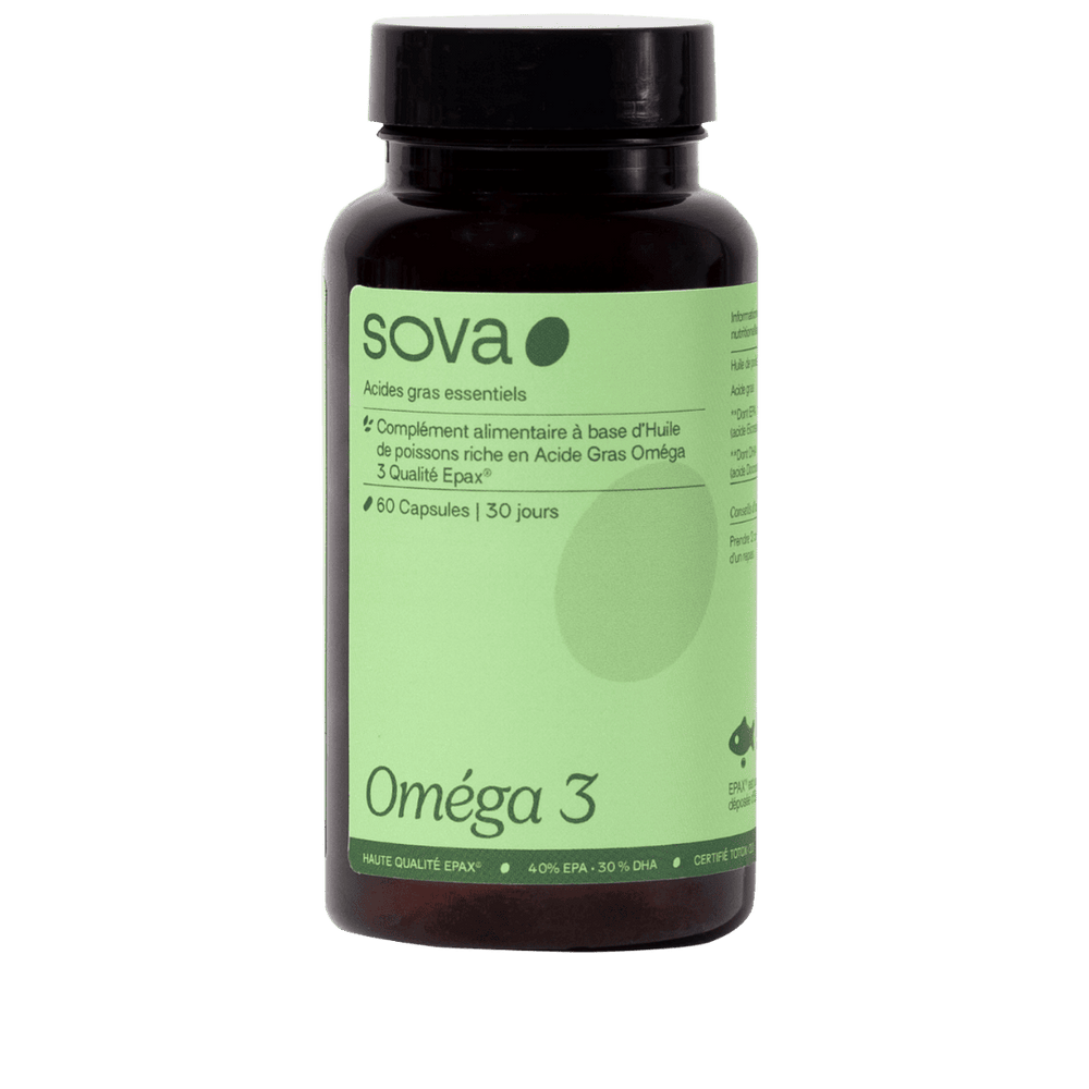 Oméga‑3 Sova : soutient le fonctionnement du cœur et du cerveau ainsi que l'équilibre hormonal