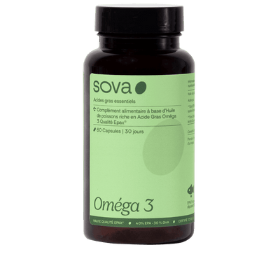 Oméga‑3 Sova : soutient le fonctionnement du cœur et du cerveau ainsi que l'équilibre hormonal