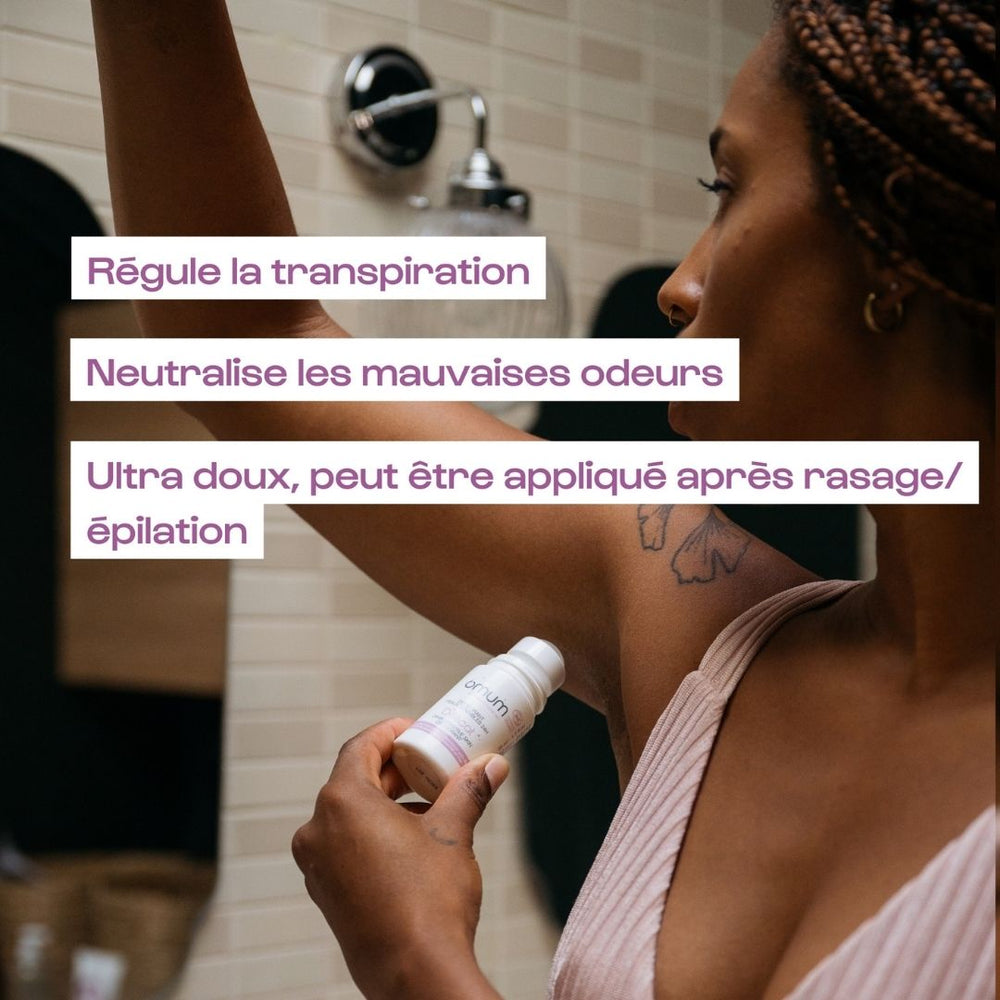 Le déodorant naturel d'Omum sans alcool régule la transpiration sans la bloquer et lutte contre les mauvaises odeurs corporelles