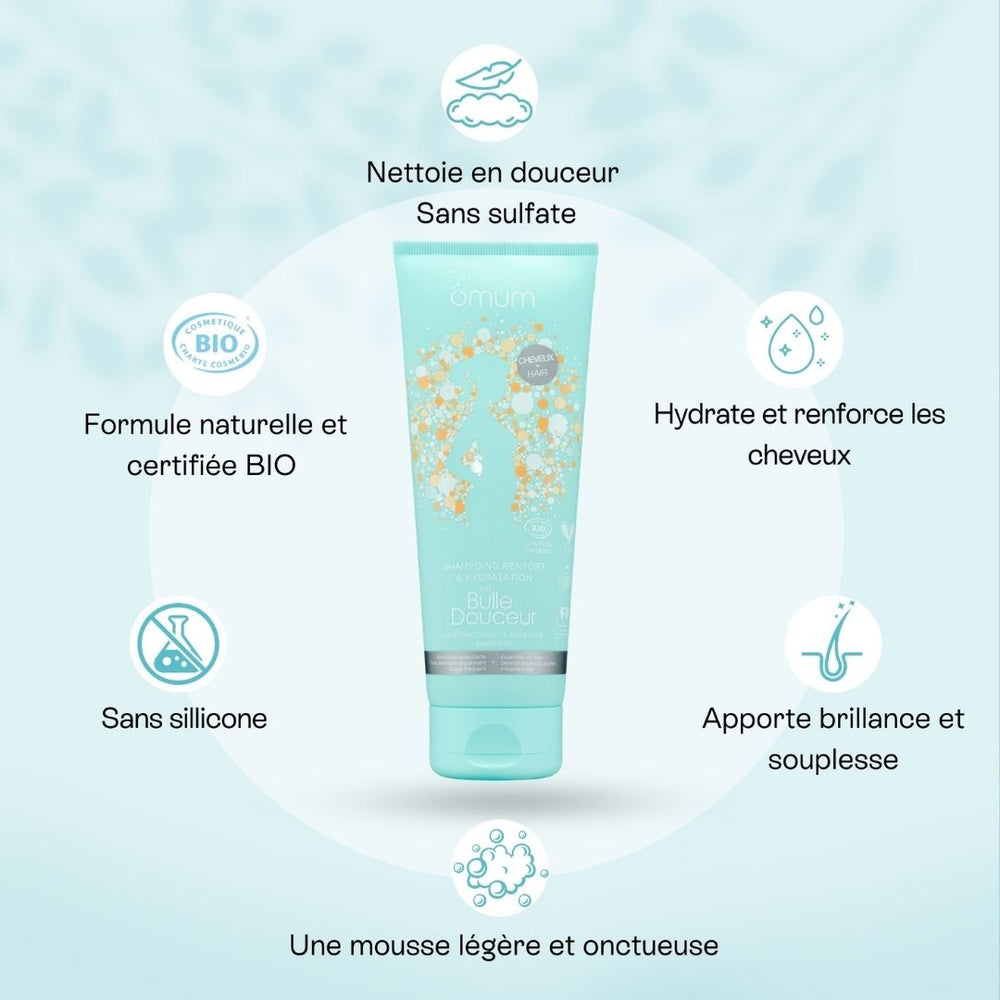 Omum - shampoing naturel sans sulfate forumlé pour fortifier et hydrater les cheveux