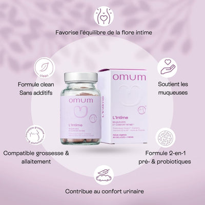 Complément alimentaire pré & probiotiques flore intime : formule 2 en 1 pour protéger et rééquilibrer la flore intime naturellement - Omum