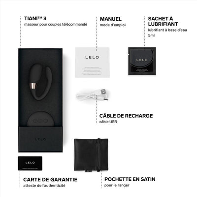 Boîté et accessoires du TIANI 3 Sextoys pour couple télécommandé double stimulation - LELO