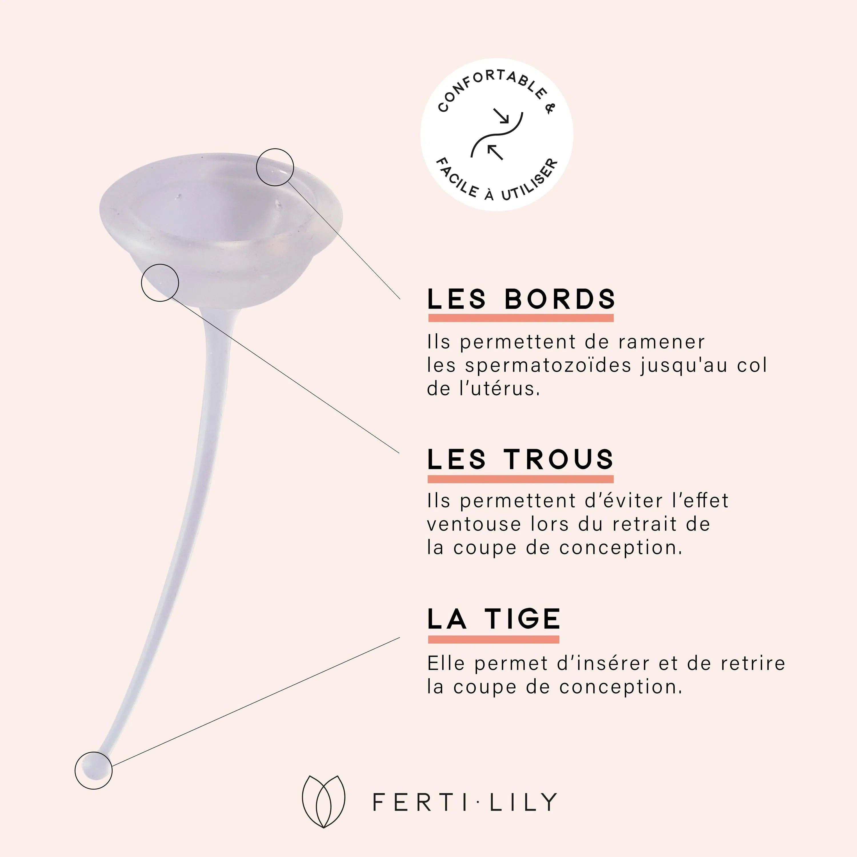 Scchéma explicatif des différentes parties de la cup de fertilité pour tomber enceinte de Fertilily
