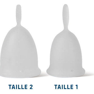 Comparatif des tailles des coupe smenstruelle avec tige en silicone médical de Jho