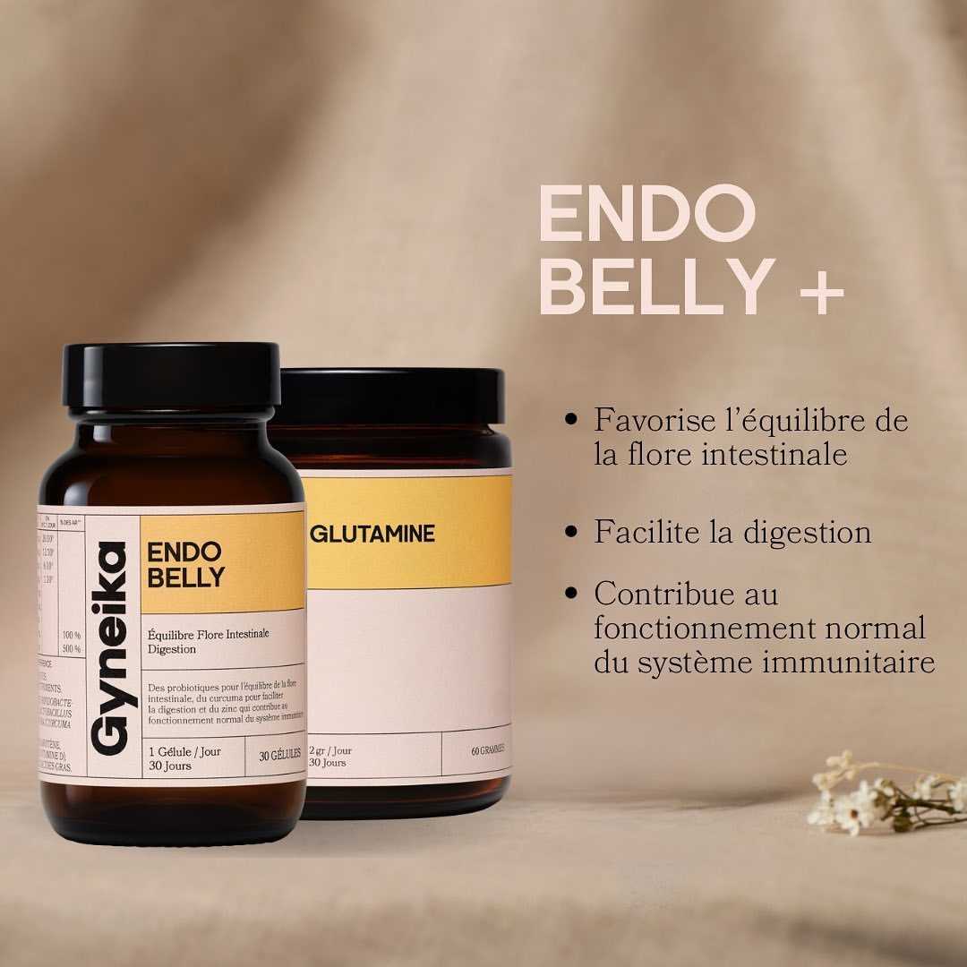 Complément Alimentaire Glutamine + Endobelly GYNEIKA Pour Digestion, Ballonnements, Flore Intestinale - Périme 12/2026
