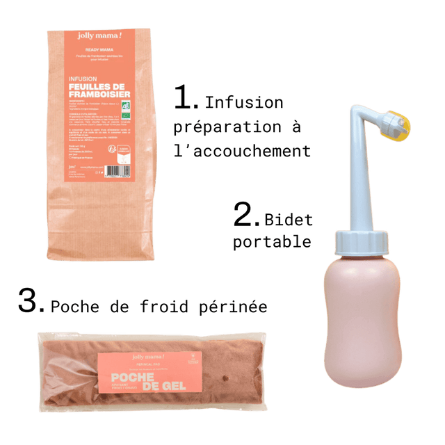 Pack Maternité : poche périnéale post accouchement, Infusion accouchement & Bidet