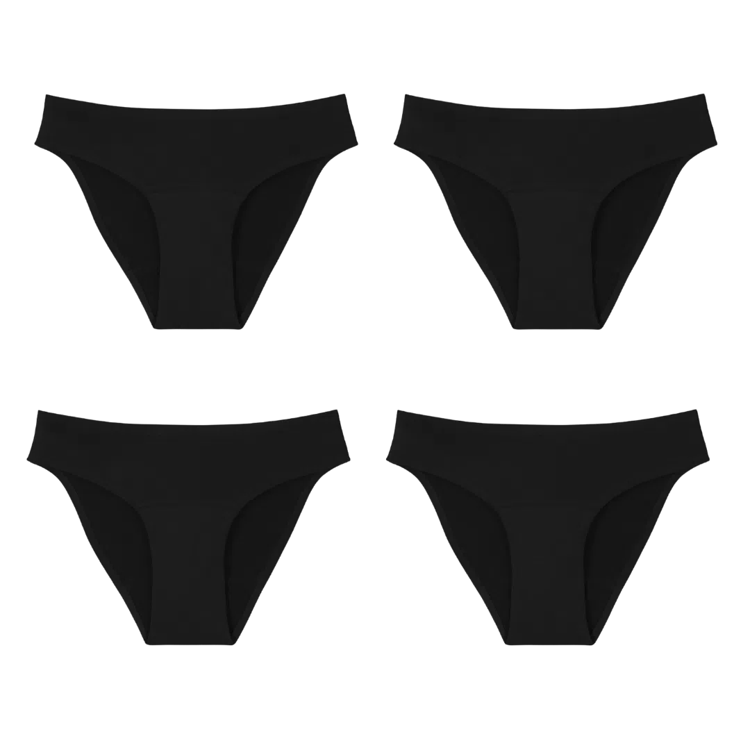 pack de 4 culottes menstruelles 2 flux moyen 2 flux abondants smoon couleur noire