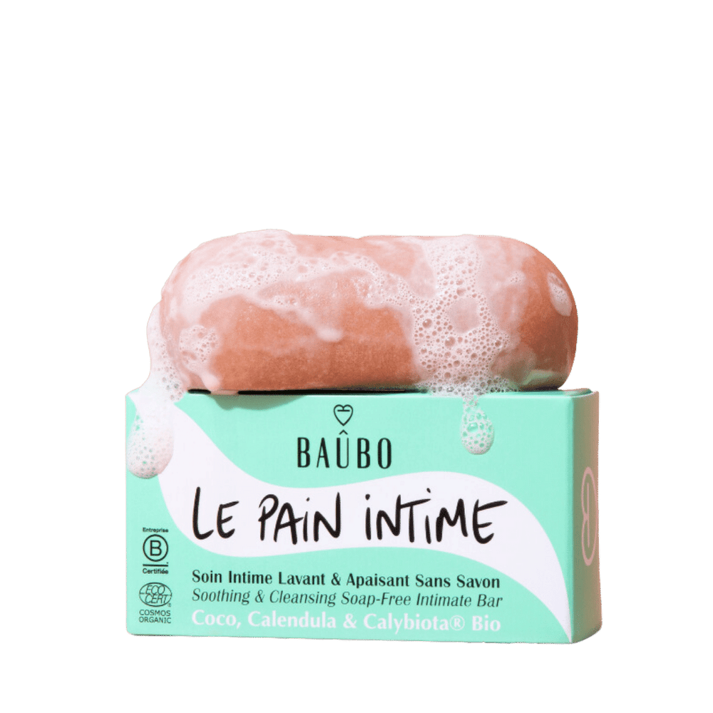 Le pain lavant intime de Baubo sur son packaging avec de la mousse