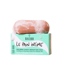 Le pain lavant intime de Baubo sur son packaging avec de la mousse