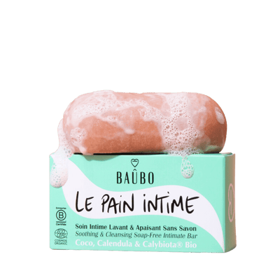 Le pain lavant intime de Baubo sur son packaging avec de la mousse
