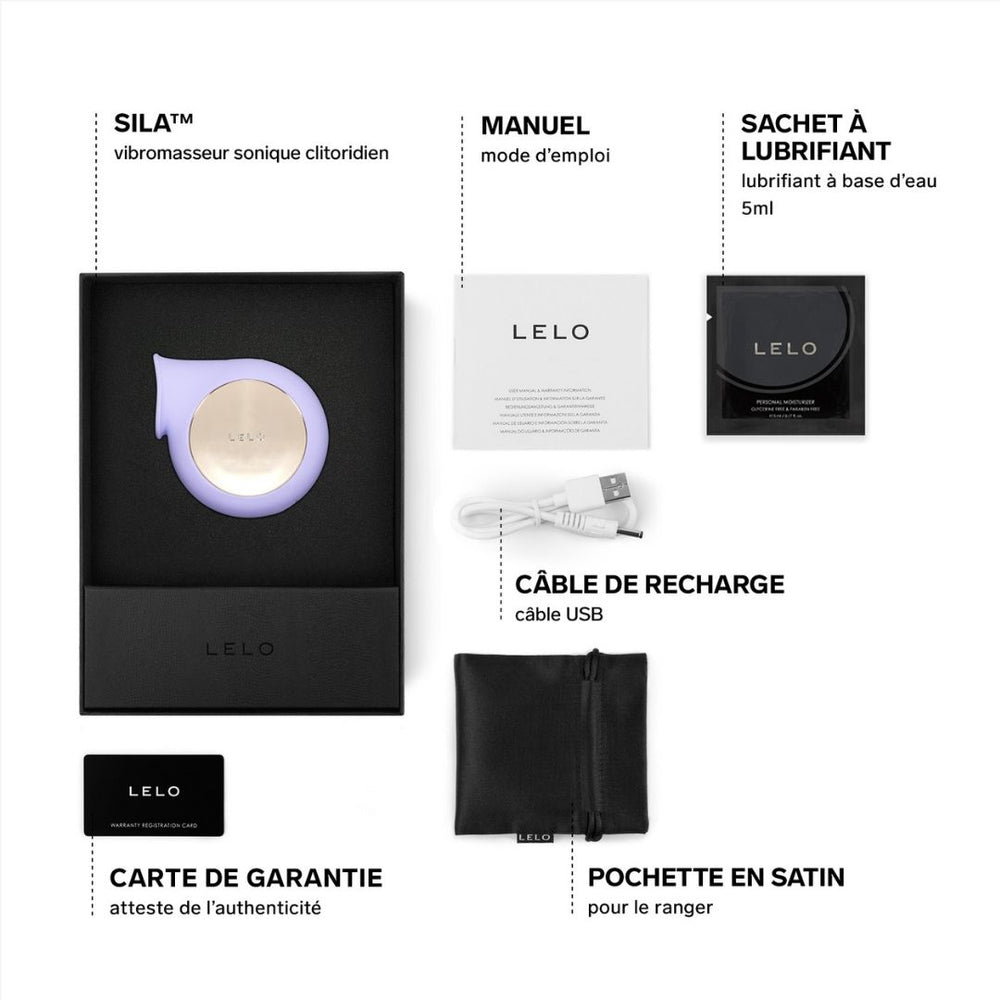 sila lila violet dans sa boîte avec accessoire de chargement 