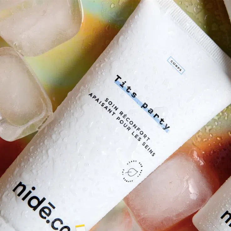 Tube soin réconfort apaisant pour les seins Tits party de Nidéco mouillé avec des glaçons