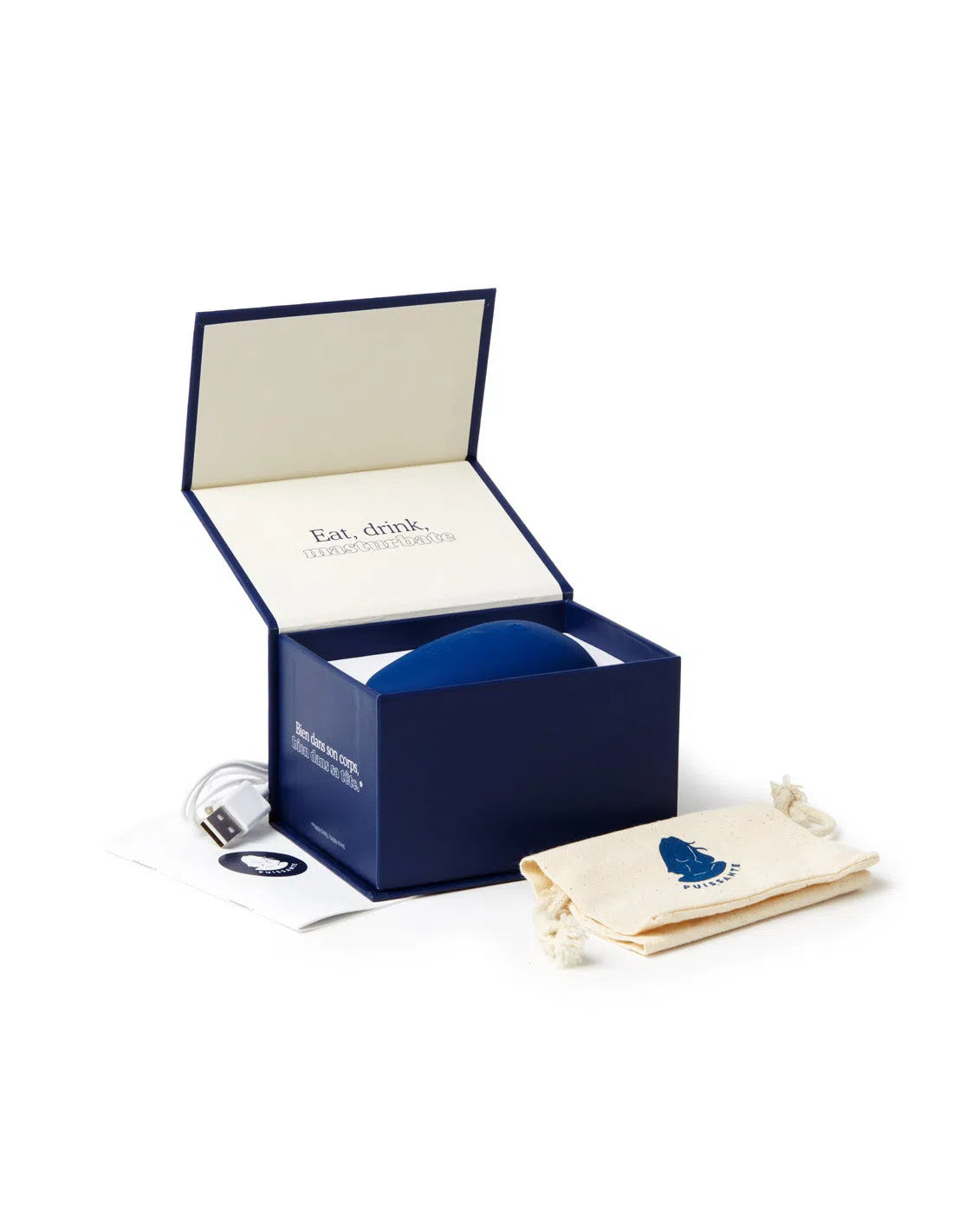 Mini coco de Puissante bleu dans sa belle boite contenant un pochon et un chargeur